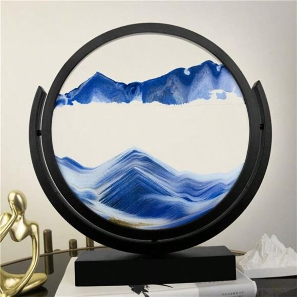 8 Inch 3D Flip Round Black Frame Liquid Sand Art, Hourglass Glass Ornament Gift - Picture 4 of 9